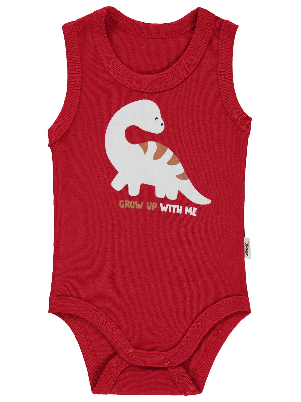 Civil Baby Dinozor Baskılı 1-36 Ay Çıtçıtlı Badi - Kırmızı