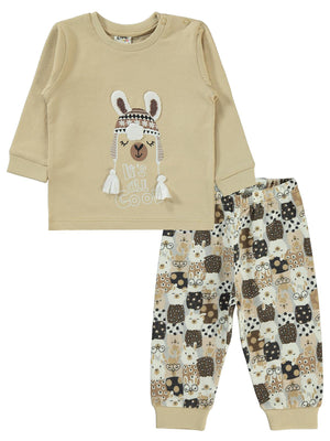 Civil Baby Lama Nakışlı 6-18 Ay Pijama Takımı - Kahverengi