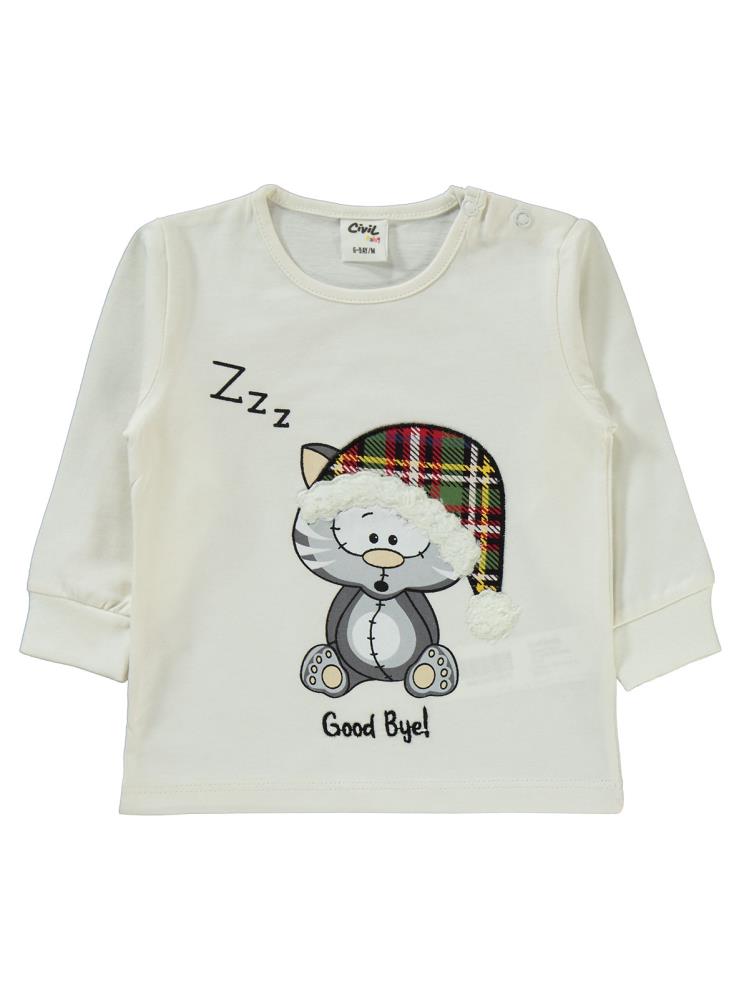 Civil Baby Şapkalı Kedi Baskılı 6-18 Ay Pijama Takımı - Kırmızı