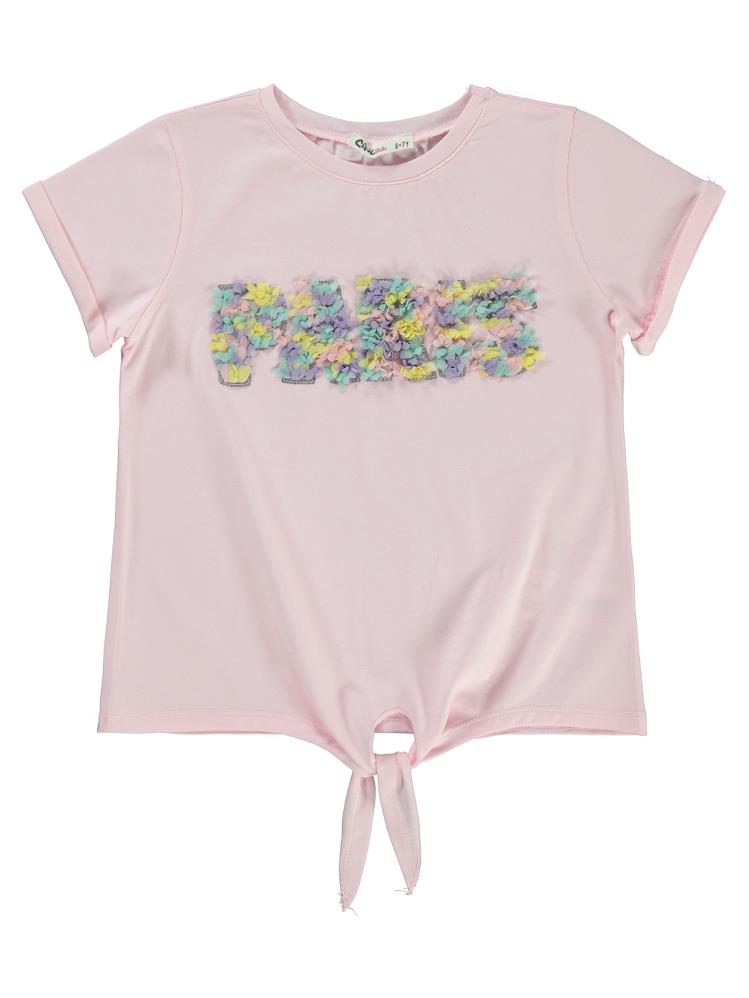 Civil Girls Paris Nakışlı 6-9 Yaş Tişört - Pembe