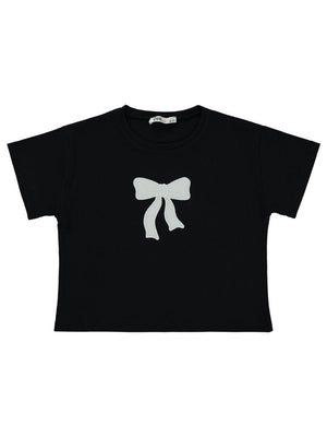 Civil Girls Fiyonk Nakışlı 10-13 Yaş Tişört - Siyah