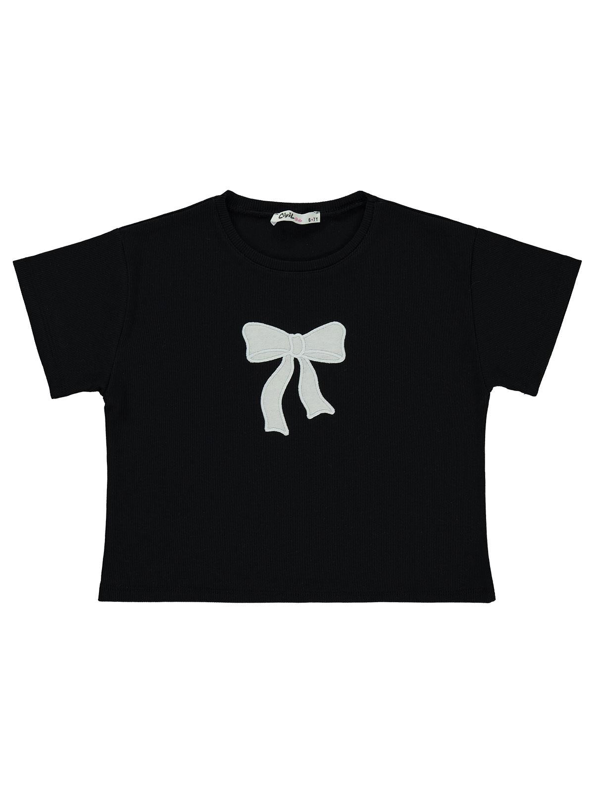 Civil Girls Fiyonk Nakışlı 10-13 Yaş Tişört - Siyah