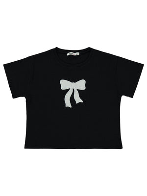 Civil Girls Fiyonk Nakışlı 10-13 Yaş Tişört - Siyah