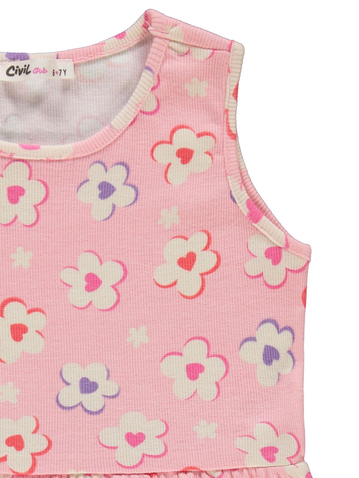 Civil Girls Çiçek Baskılı 6-9 Yaş Elbise - Pembe