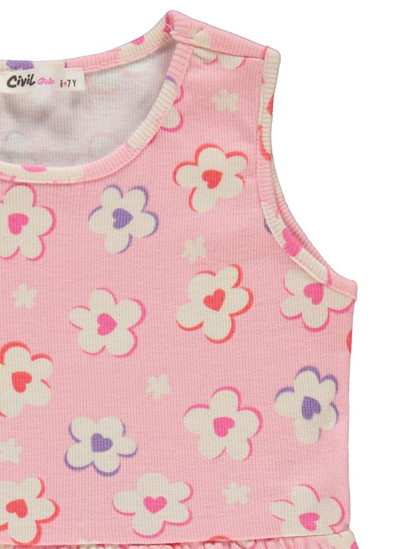 Civil Girls Çiçek Baskılı 6-9 Yaş Elbise - Pembe