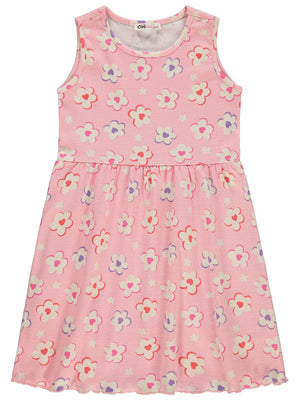 Civil Girls Çiçek Baskılı 6-9 Yaş Elbise - Pembe