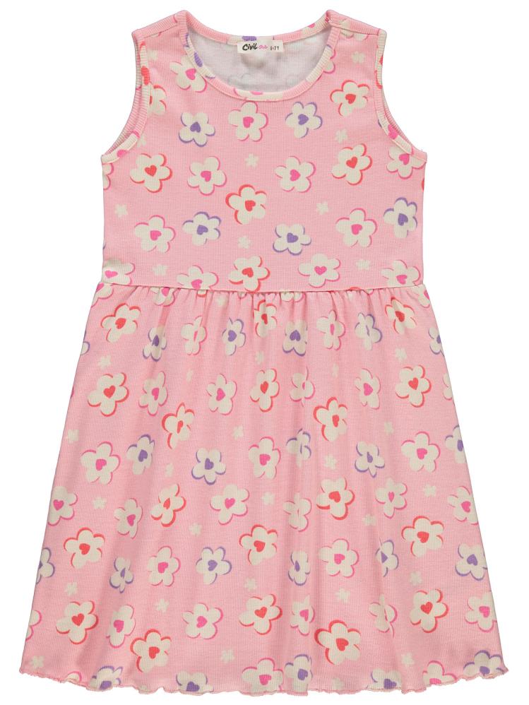 Civil Girls Çiçek Baskılı 6-9 Yaş Elbise - Pembe