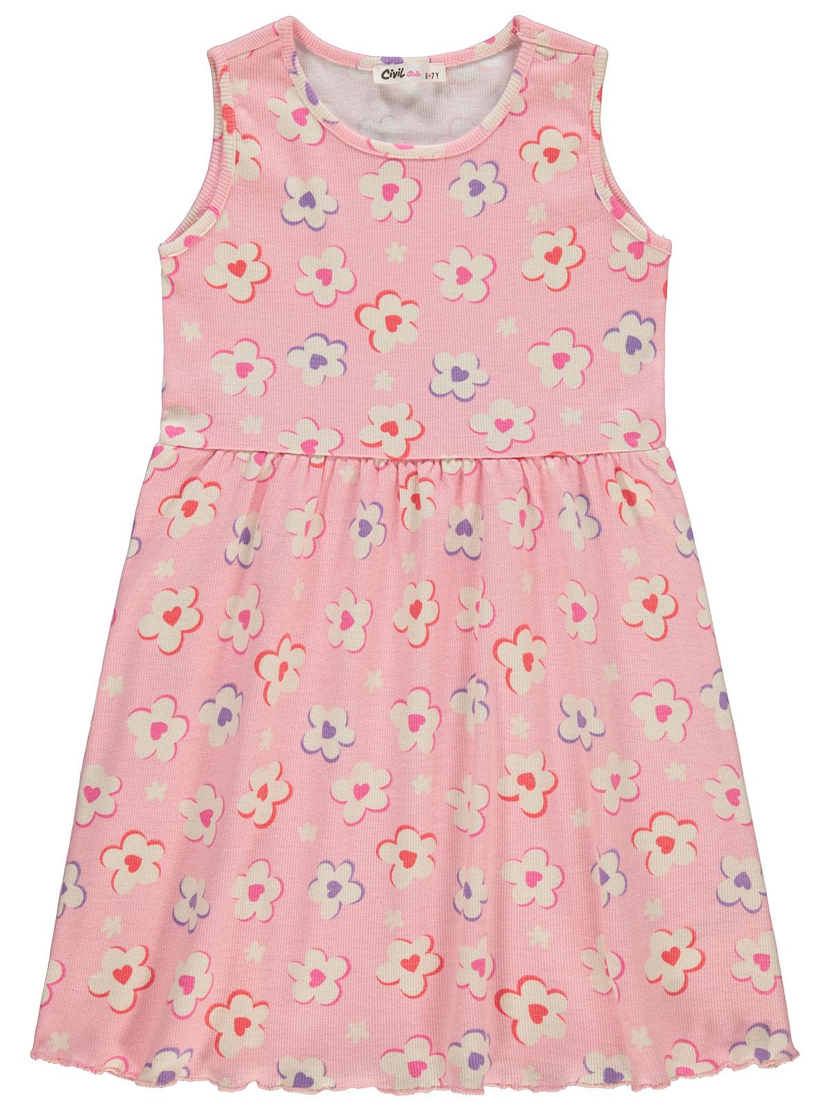 Civil Girls Çiçek Baskılı 6-9 Yaş Elbise - Pembe