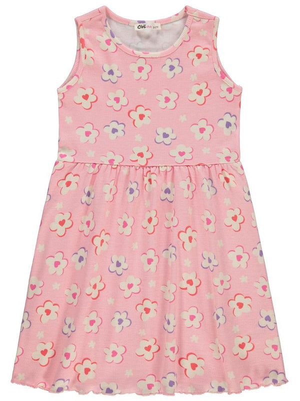 Civil Girls Çiçek Baskılı 6-9 Yaş Elbise - Pembe
