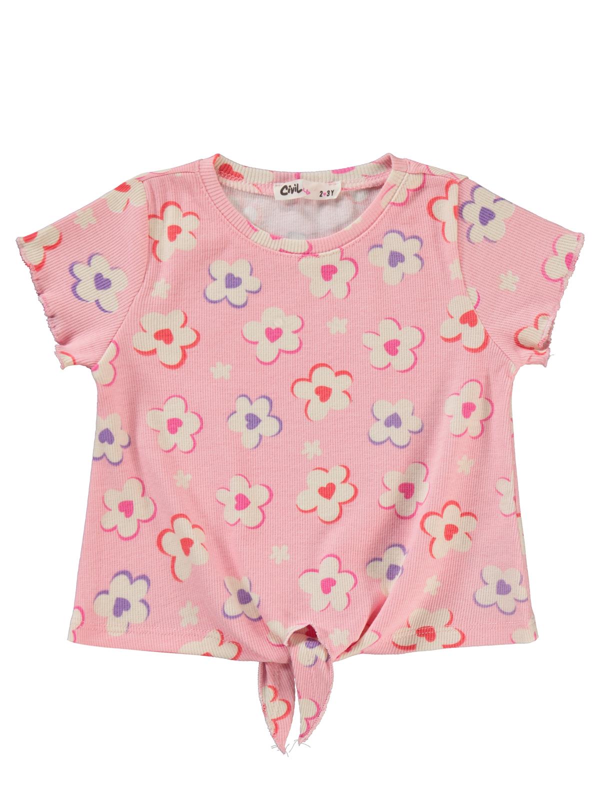 Civil Girls Çiçek Baskılı 2-5 Yaş Tişört - Pembe
