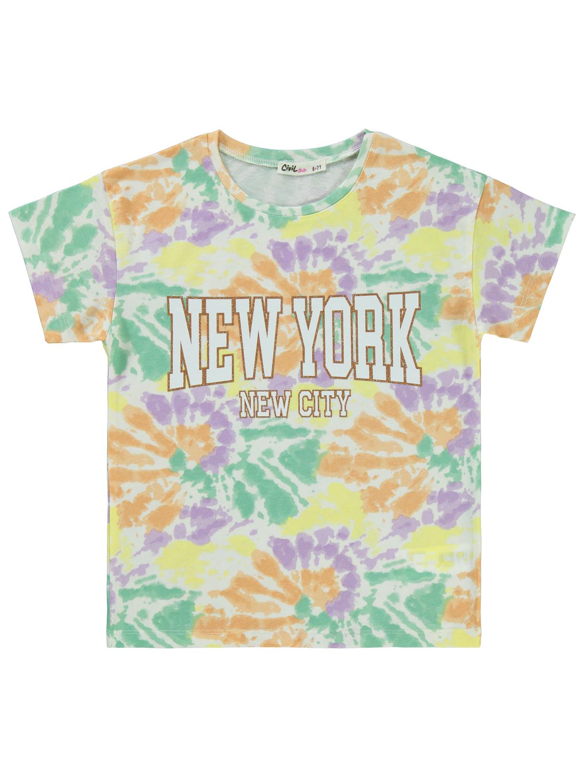 Civil Girls New York Baskılı 6-9 Yaş Tişört - Lila