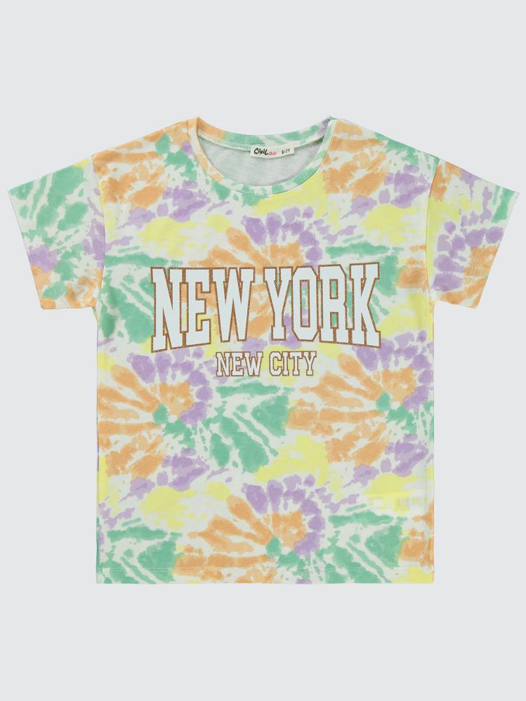 Civil Girls New York Baskılı 6-9 Yaş Tişört - Lila