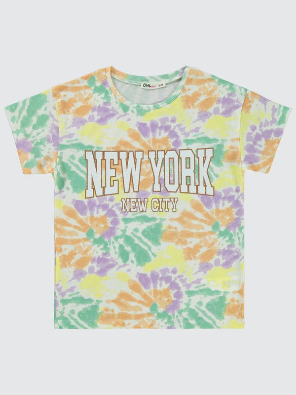 Civil Girls New York Baskılı 6-9 Yaş Tişört - Lila