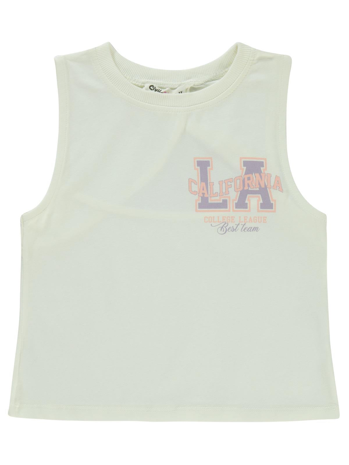 Civil Girls California Baskılı 10-13 Yaş Tişört - Ekru