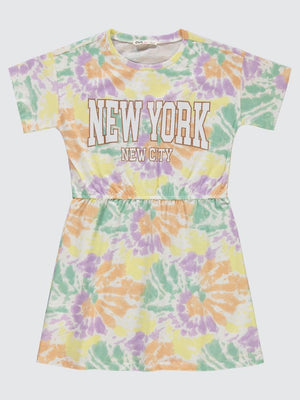 Civil Grils New York Baskılı 6-9 Yaş Elbise - Lila