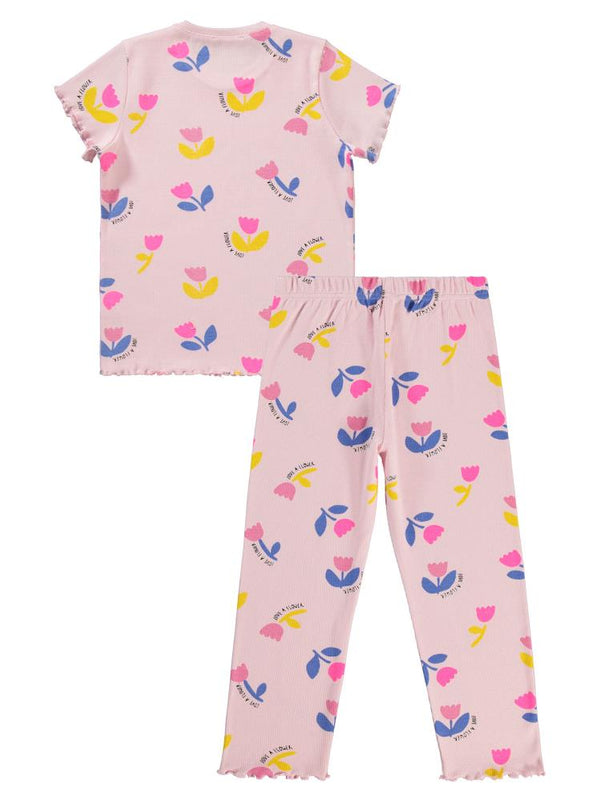 Civil Girls Lale Baskılı 6-9 Yaş Pijama Takımı - Pembe