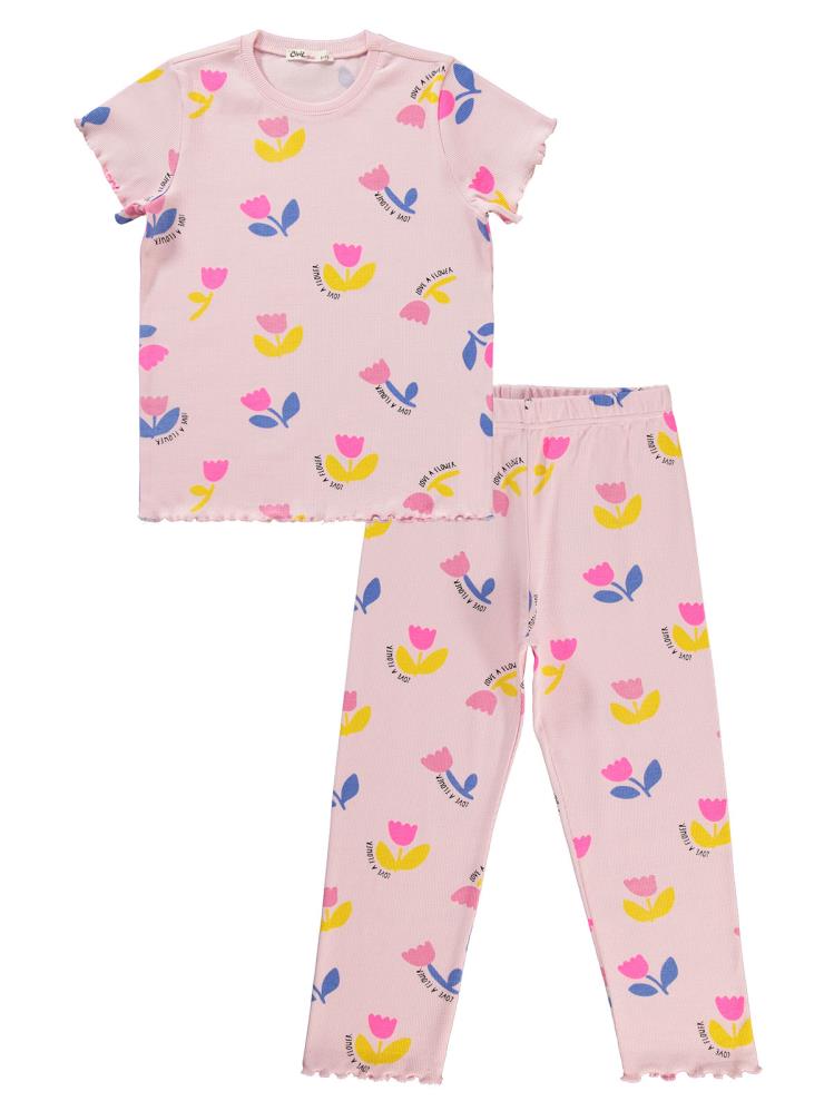 Civil Girls Lale Baskılı 6-9 Yaş Pijama Takımı - Pembe