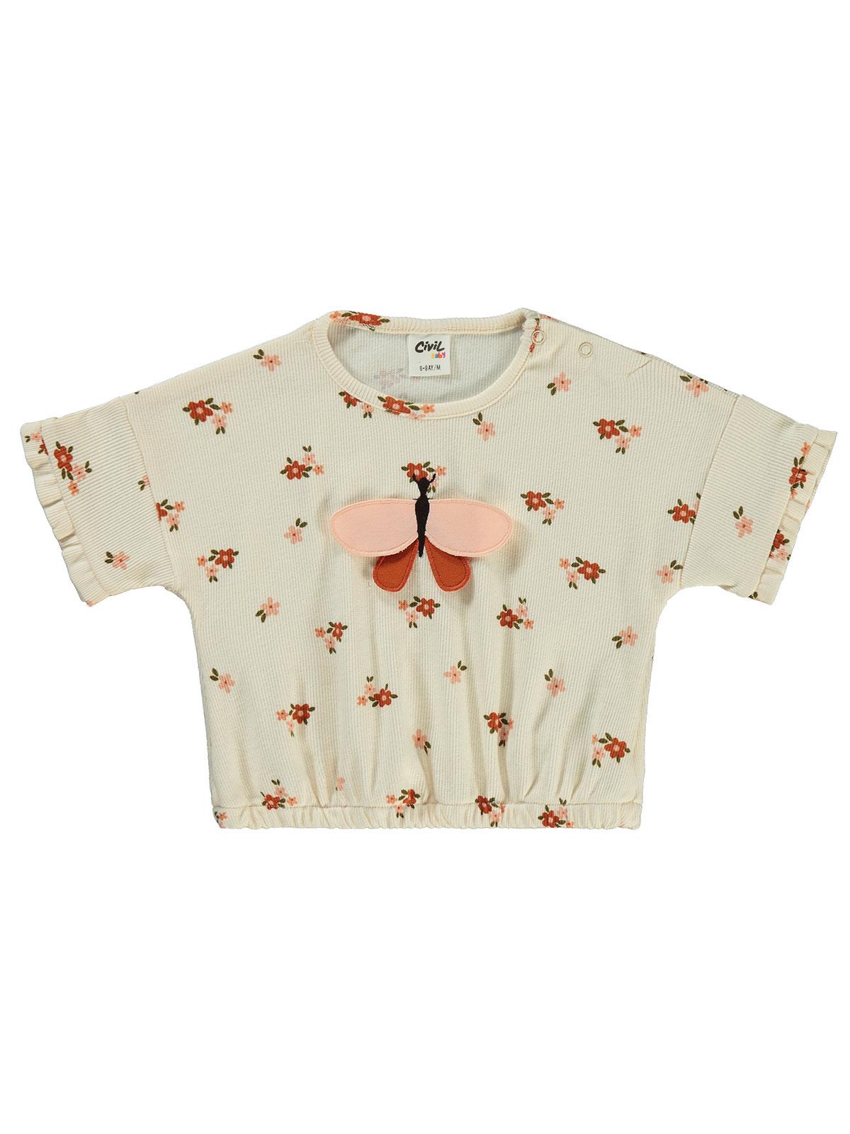 Civil Baby Mini Çiçek Empirme 6-18 Ay Tişört - Fil Dişi