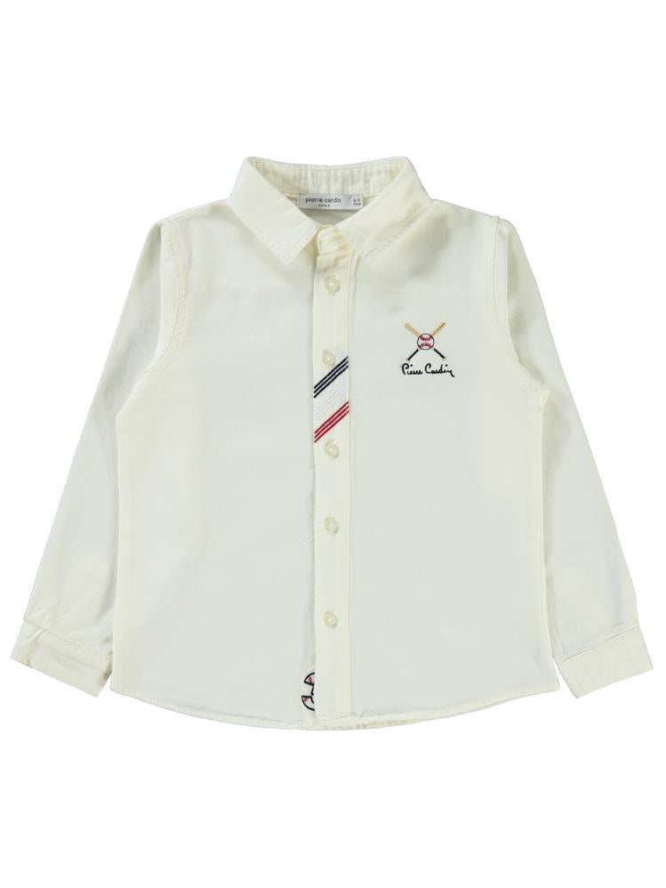 Pierre Cardin Patı Nakışlı 2-5 Yaş Gömlek - Ekru