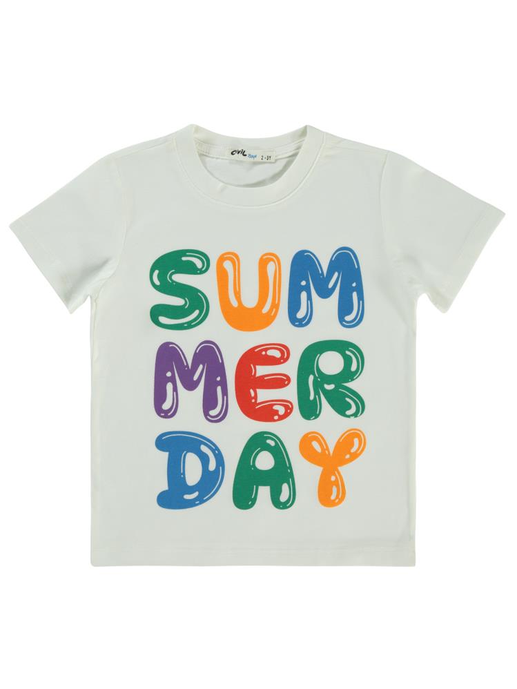 Civil Boys Summer Day Baskılı 2-5 Yaş Tişört - Ekru