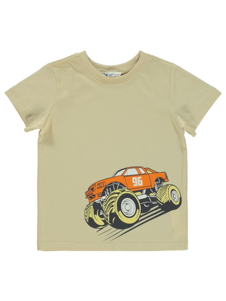Civil Boys 96 Araba Baskılı 2-5 Yaş Tişört - Bej