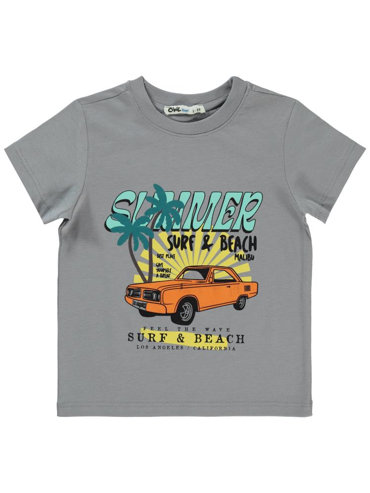 Civil Boys Summer Araba Baskılı 2-5 Yaş Tişört - Gri