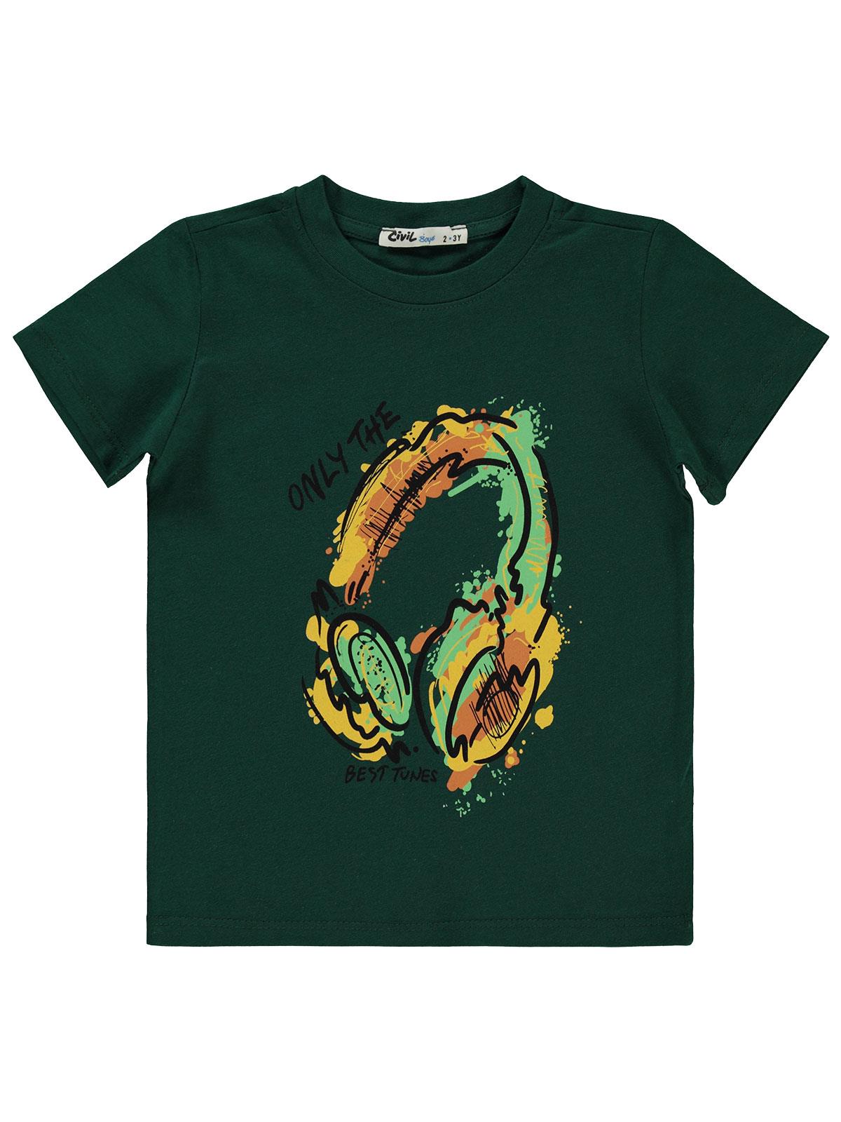 Civil Boys Kulaklık Baskılı 2-5 Yaş Tişört - Yeşil
