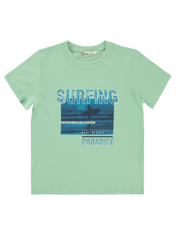 Civil Boys Surfıng Baskılı 6-9 Yaş Tişört - Yeşil