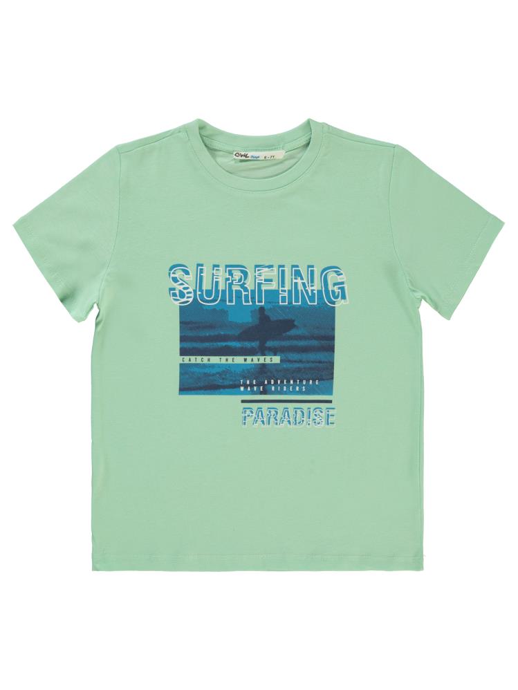 Civil Boys Surfıng Baskılı 6-9 Yaş Tişört - Yeşil