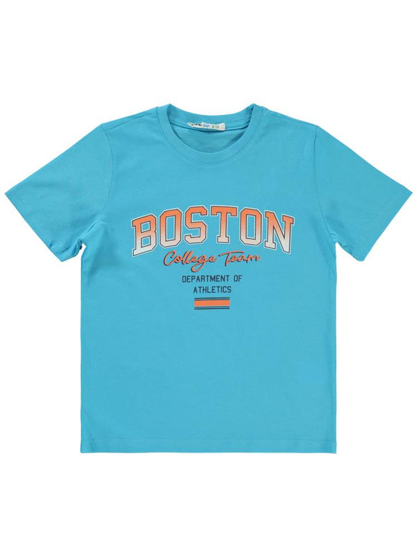 Civil Boys Boston Baskılı 6-9 Yaş Tişört - Mavi