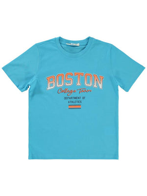 Civil Boys Boston Baskılı 6-9 Yaş Tişört - Mavi