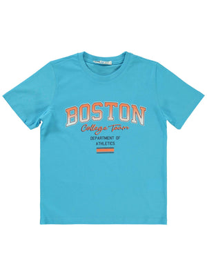 Civil Boys Boston Baskılı 6-9 Yaş Tişört - Mavi