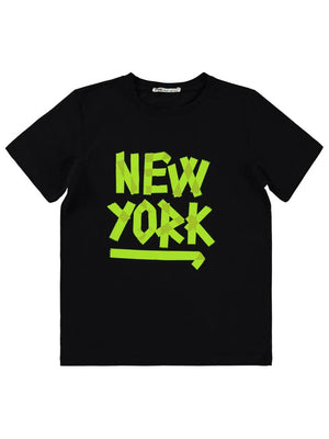 Civil Boys Newyork Baskılı 10-13 Yaş Tişört - Siyah