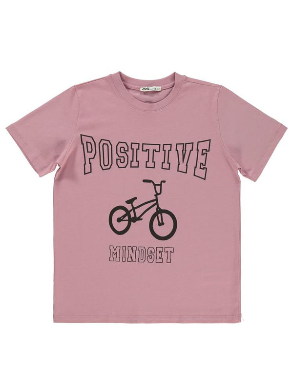 Civil Boys Posıtıve Bisiklet Baskılı 10-13 Yaş Tişört - Pembe