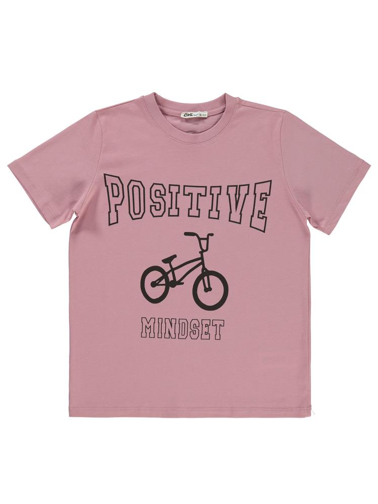 Civil Boys Posıtıve Bisiklet Baskılı 10-13 Yaş Tişört - Pembe