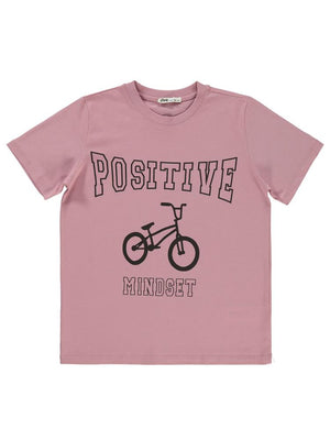 Civil Boys Posıtıve Bisiklet Baskılı 10-13 Yaş Tişört - Pembe