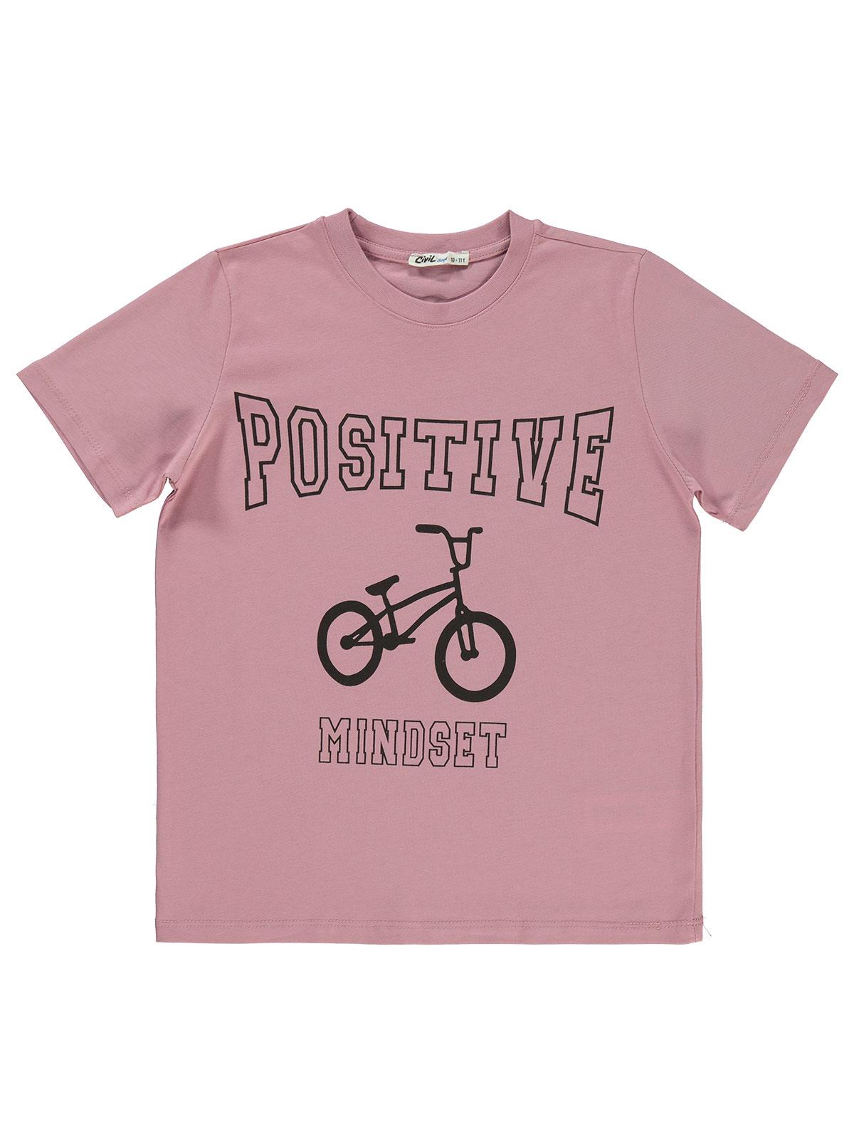 Civil Boys Posıtıve Bisiklet Baskılı 10-13 Yaş Tişört - Pembe