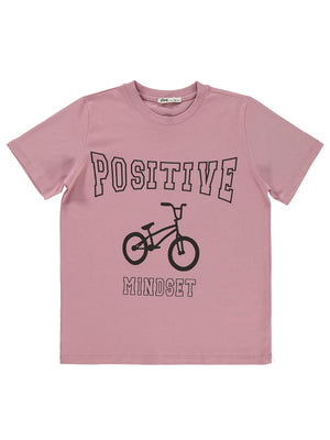 Civil Boys Posıtıve Bisiklet Baskılı 10-13 Yaş Tişört - Pembe