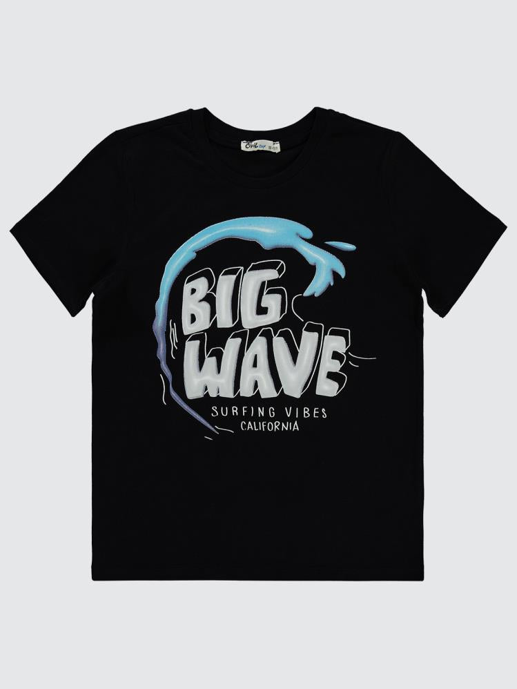 Civil Boys Bıg Wave Baskılı 10-13 Yaş Tişört - Siyah