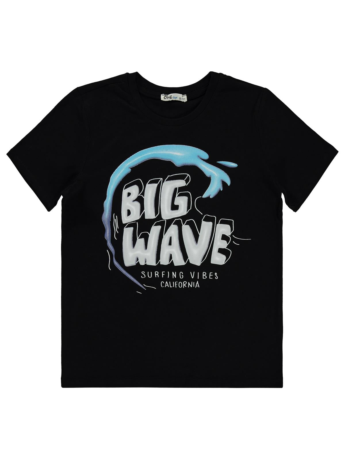 Civil Boys Bıg Wave Baskılı 10-13 Yaş Tişört - Siyah