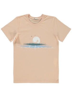 Civil Boys Calıfornıa Ay Baskılı 10-13 Yaş Tişört - Pudra