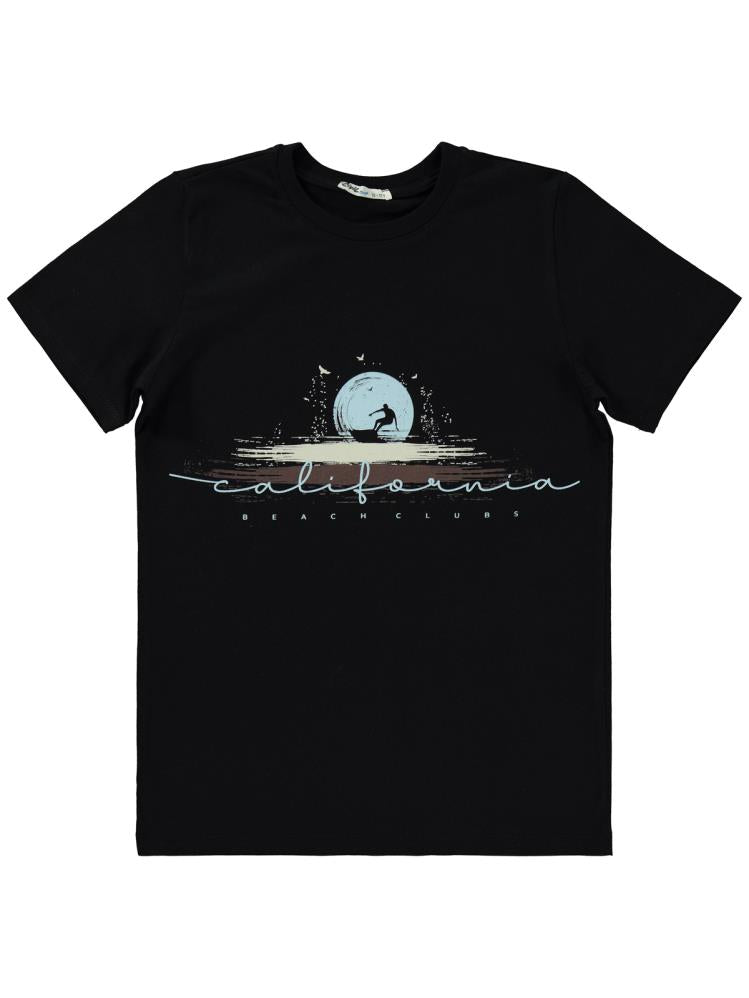 Civil Boys Calıfornıa Ay Baskılı 10-13 Yaş Tişört - Siyah