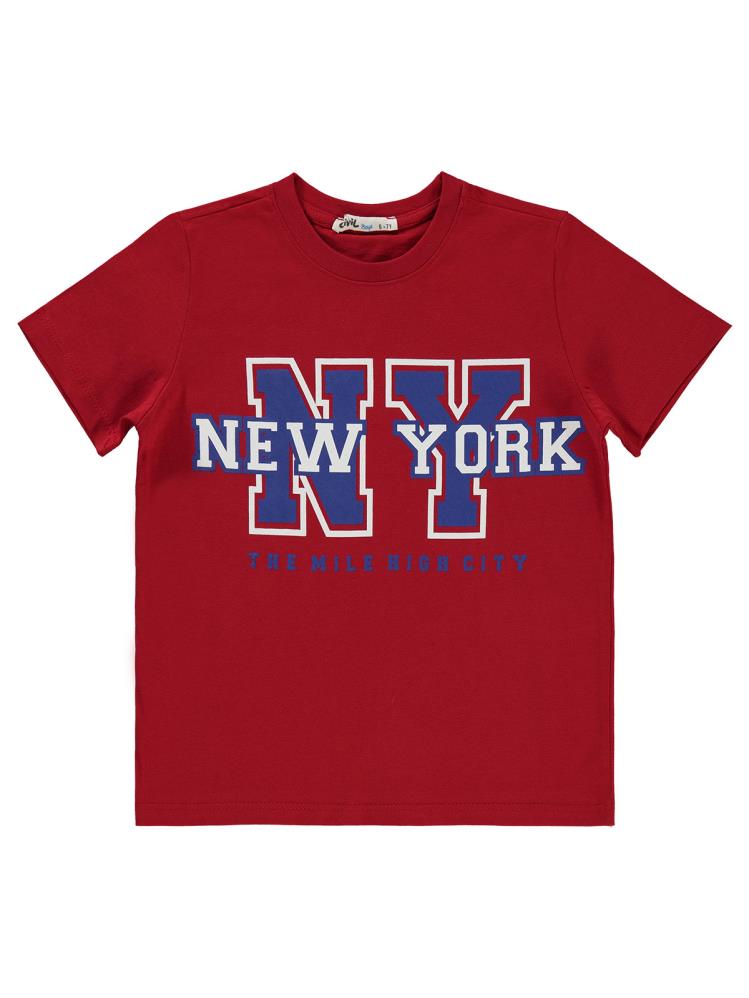 Civil Boys Newyork Baskılı 6-9 Yaş Tişört - Kırmızı