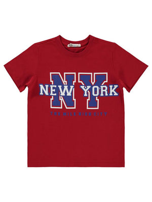 Civil Boys Newyork Baskılı 6-9 Yaş Tişört - Kırmızı