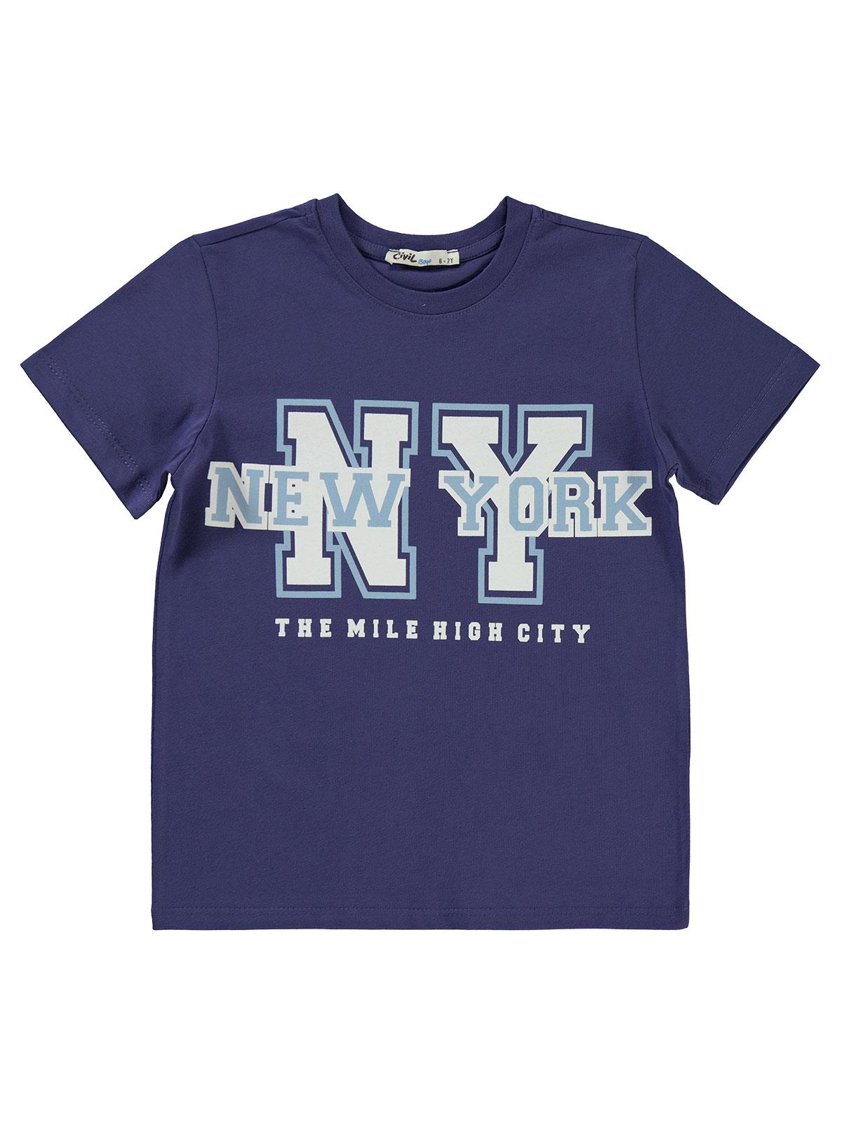 Civil Boys Newyork Baskılı 6-9 Yaş Tişört - Lila