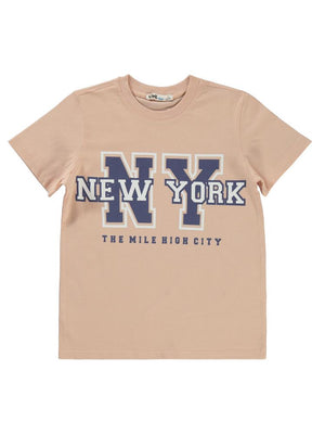 Civil Boys Newyork Baskılı 6-9 Yaş Tişört - Pudra