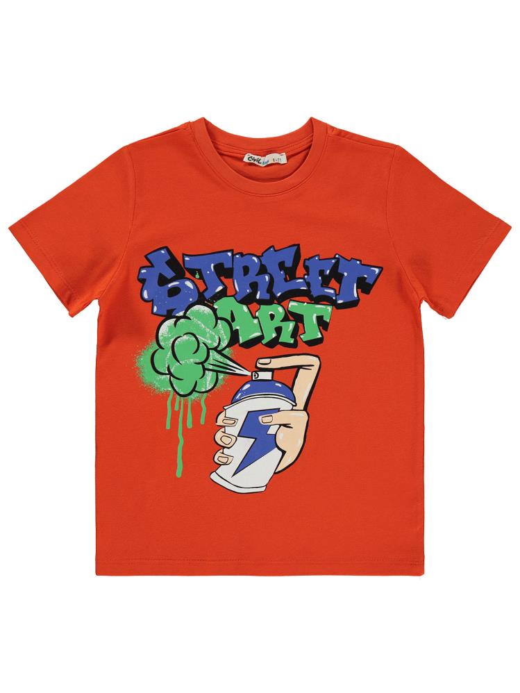 Civil Boys Street Baskılı 6-9 Yaş Tişört - Kırmızı