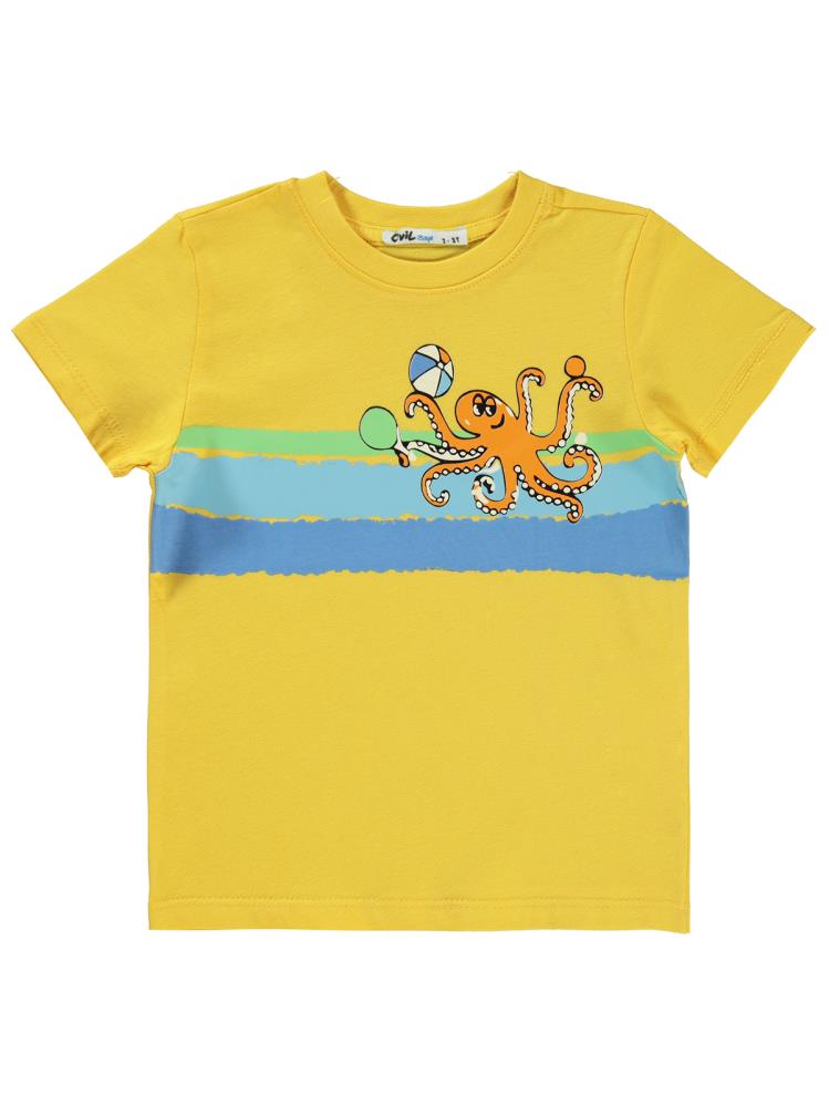 Civil Boys Ahtapot Baskılı 2-5 Yaş Tişört - Sarı