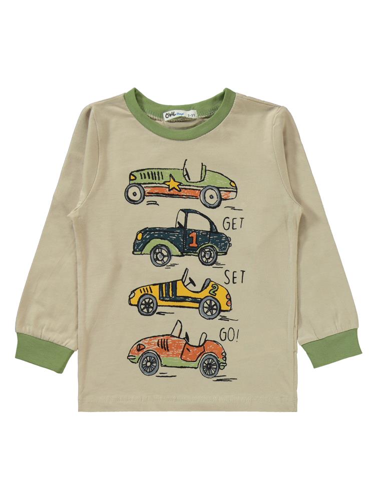Civil Boys Get Set Go Araba Baskılı 2-5 Yaş Pijama Takımı - Haki