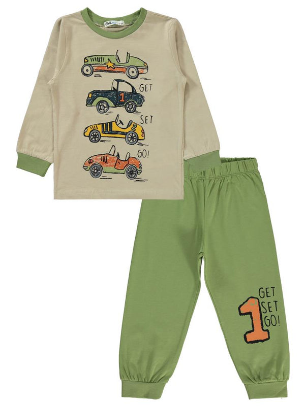 Civil Boys Get Set Go Araba Baskılı 2-5 Yaş Pijama Takımı - Haki